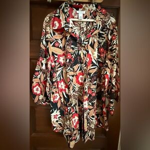 Avenue Plus Size Black and Red Floral Blouse